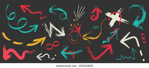 Vector Arrow doodle design vector. Hand drawn Old school tattoo vector elements.
Trendy hipster icon funny design with brush and texture. Cartoon elements. 