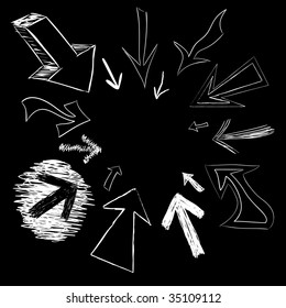 Vector arrow doodles pointing in a circular frame shape.