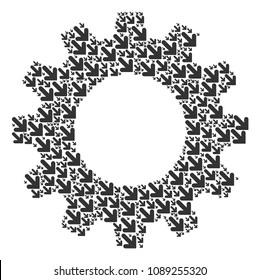 Vector arrow down right icons are united into gearwheel figure. Equipment design concept constructed with arrow down right objects.