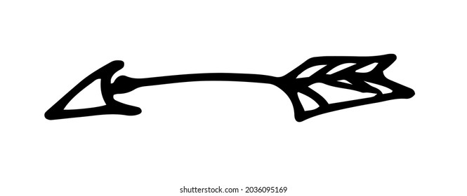 Vector arrow. drawn doodle in vintage Arrow style, with a triangular sharp and patterned tip and plumage, isolated black outline on a white background for a design template. Vintage abstract icon