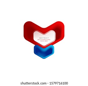 Banner geométrico de flecha vectorial creado con efectos de formas de color de mezcla. Botón sencillo de moda, icono o plantilla de logotipo de marca comercial, estilo mínimo. Ilustración De Fondo De Pantalla, Banner, Fondo