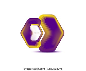 Banner geométrico de flecha vectorial creado con efectos de formas de color de mezcla. Botón sencillo de moda, icono o plantilla de logotipo de marca comercial, estilo mínimo. Ilustración De Fondo De Pantalla, Banner, Fondo