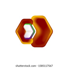 Banner geométrico de flecha vectorial creado con efectos de formas de color de mezcla. Botón sencillo de moda, icono o plantilla de logotipo de marca comercial, estilo mínimo.  