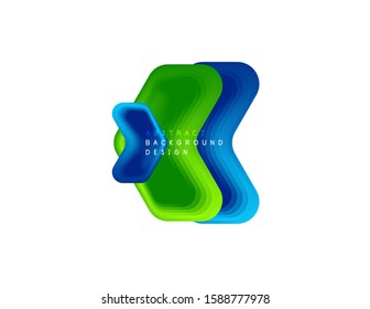 Banner geométrico de flecha vectorial creado con efectos de formas de color de mezcla. Botón sencillo de moda, icono o plantilla de logotipo de marca comercial, estilo mínimo. Ilustración De Fondo De Pantalla, Banner, Fondo