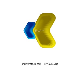 Banner geométrico de flecha vectorial creado con efectos de formas de color de mezcla. Botón sencillo de moda, icono o plantilla de logotipo de marca comercial, estilo mínimo. Ilustración De Fondo De Pantalla, Banner, Fondo