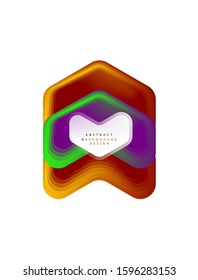 Vector arrow geometric banner created with blend color shapes effects. Trendy simple button, icon or business branding logo template, minimal style. Illustration For Wallpaper, Banner, Background