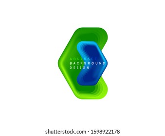 Banner geométrico de flecha vectorial creado con efectos de formas de color de mezcla. Botón sencillo de moda, icono o plantilla de logotipo de marca comercial, estilo mínimo. Ilustración De Fondo De Pantalla, Banner, Fondo