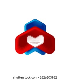 Vector arrow geometric banner created with blend color shapes effects. Trendy simple button, icon or business branding logo template, minimal style. Illustration  