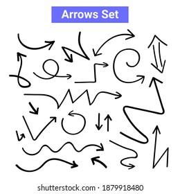 Vector arrow handdrawn curve icon. Doodle arrow sketch line icon set