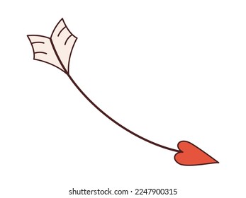 Vector arrow with heart shaped arrowhead in retro style. Groovy Valentines day. Y2k love illustration with arrow.