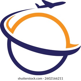 vector arrow icon Airplane flying around the world concept logo Travel symbol. Vector illustration isolated on white
