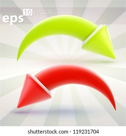 Vector arrow icon emblems, green forward redo and red backward undo eps10 vector button set