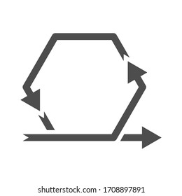 Vector arrow icon, movement along the perimeter of the hexagon. Simple stock design isolated on a white background