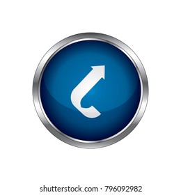 Vector Up arrow icon, up right arrow. blue circle glossy web icon with pictogram on white background. 
