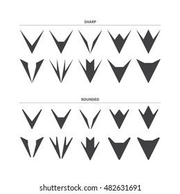 Vector arrow icon set, Arrowheads. Sharp and Rounded. Design elements. V company vector logo.