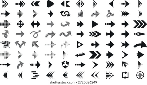 Vector arrow icon set illustration. Arrow collection on abstract pointer, mouse, cursor simple signs