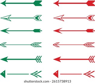 Vector Arrow Icon Set in Red and Green – Flat Directional Arrows for Design and Navigation Elements
