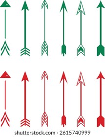 Vector Arrow Icon Set in Red and Green – Flat Directional Arrows for Design and Navigation Elements
