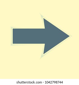 Vector arrow icon template design isolated on yellow background. Dark blue color with realistic shadow. High quality UI page symbol sign cursor logo app web site eps 10 elegant paper next pictogram