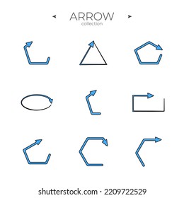 Vector Arrow Icons. Arrows vector collection. Abstract minimalistic patterns. Curly and wave orientation. Vector navigation