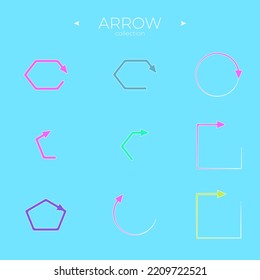 Vector Arrow Icons. Collection in color. With elegant style. Curly and wave orientation. Arrows Isolated