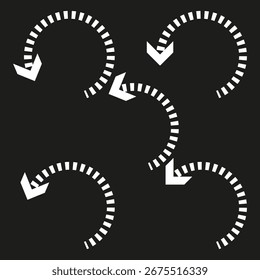Vector arrow icons. Curved lines illustration. Directional symbol set. Dotted graphic element. EPS 10.