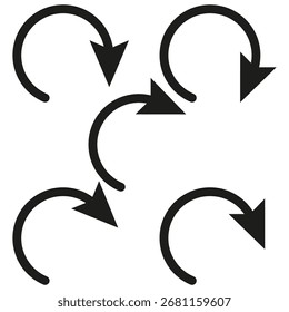 Vektorpfeilsymbole. Abbildung mit gekrümmten Linien. Richtungssymbolsatz. Flaches grafisches Element. EPS 10.