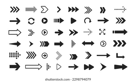 Vector arrow icons set. Collection of black arrows icons. Different cursor icons in flat style isolated on white background