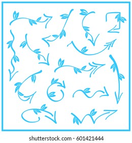 Vector arrow icons set. Fresh spring hand drawn branches with small leaves