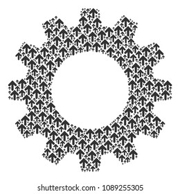 Vector arrow up icons are united into cogwheel combination. Industrial design concept constructed from arrow up pictograms.