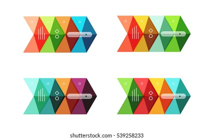Juego de plantillas de negocio de infografías de flecha de vectores. Fondos para diseño de flujo de trabajo, diagrama, opciones de número o diseño web