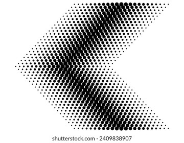 Vector arrow made of black dots on a white background. Pointer. Modern vector background. Halftone pattern