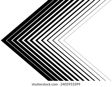 Vector arrow made of black lines on a white background.
 Striped pattern. Pointer. Design element. Modern vector background