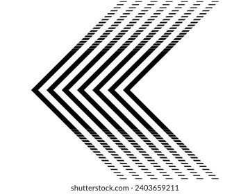 Vector arrow made of black parallel lines on a white background. Striped vector pattern in retro style. Pointer made of lines. Ribbon. vector b