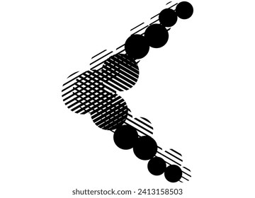 Vector arrow made of striped black circles on a white background. Pointer. Design element for navigation