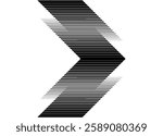 Vector arrow, made of thin black lines on a white background. modern design with a dynamic effect, for covers, prints and graphic projects. Sporty striped pattern. Pointer, navigation, direction.