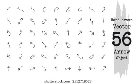 Vector Arrow Object, Arrow Brush Object. Free hand Sketch Arrow Object.