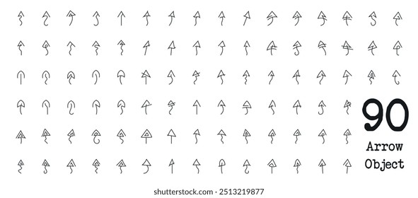 Vector Arrow Object. Flat Arrow Drawn Elements. Free Hand Drawn Arrow Icon. 90 Vector Arrow.