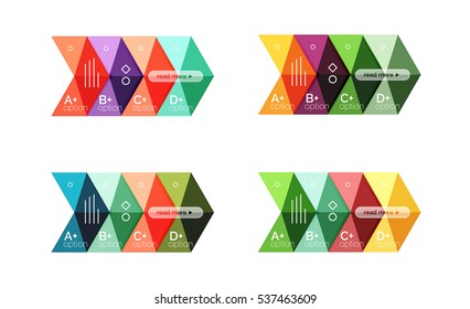 Vector arrow option infographic templates set. Backgrounds for workflow layout, diagram, number options or web design