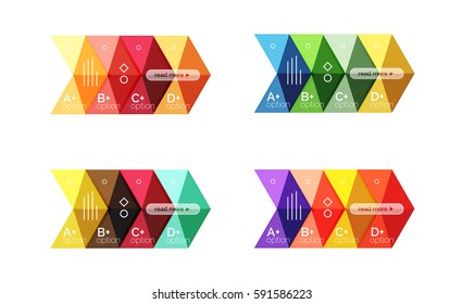 Vector arrow option infographic templates set. Backgrounds for workflow layout, diagram, number options or web design