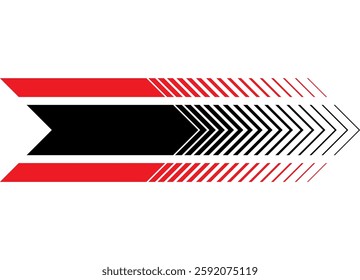 Vector arrow, pointer. Strip for car body, boat, toy, sportswear. Racing pattern. Striped design element with space for text. Red and black vector background. Direction, navigation.