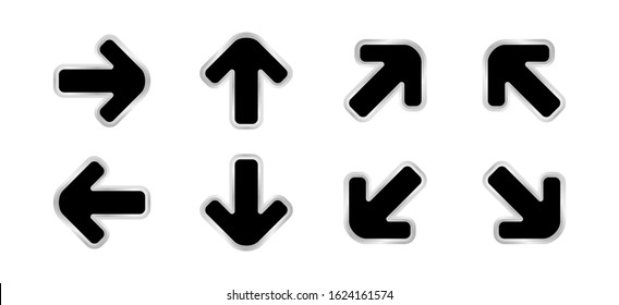vector arrow pointing black color isolated on white, clip art arrow icon set for direction pointing, modern arrow symbol for pointing indicates, illustrations arrow buttons