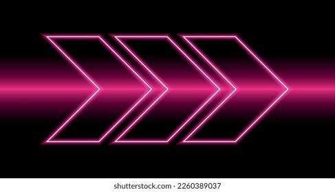 vector with an arrow pointing to the right. neon arrow of pink color on a dark background