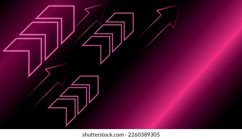 vector arrow pointing up. neon arrows of pink color on a dark background