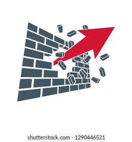 Vector arrow pointing upwards. Business success conceptual logo isolated on  white background. Company startup trend.