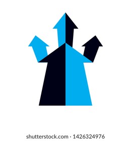 Vector arrow pointing upwards. Business development logo isolated on  white background. Company increasing  concept.