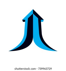 Vector arrow pointing upwards. Company increasing  concept. Corporate abstract logo isolated on  white background.
