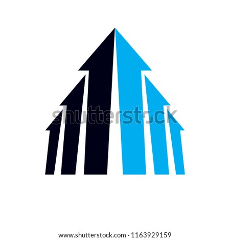 Vector arrow pointing upwards. Company increasing  concept. Corporate abstract logo isolated on  white background.