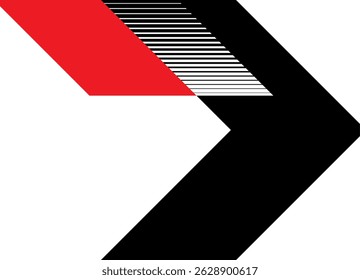 Vector arrow, red and black on white. Modern vector design element. Sport racing pattern. Direction indicator, navigation. for auto, moto, boat, sports car and toy. Interior decor