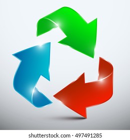 Vector Arrow. Red, Green and Blue 3D Arrows in Endless Circle